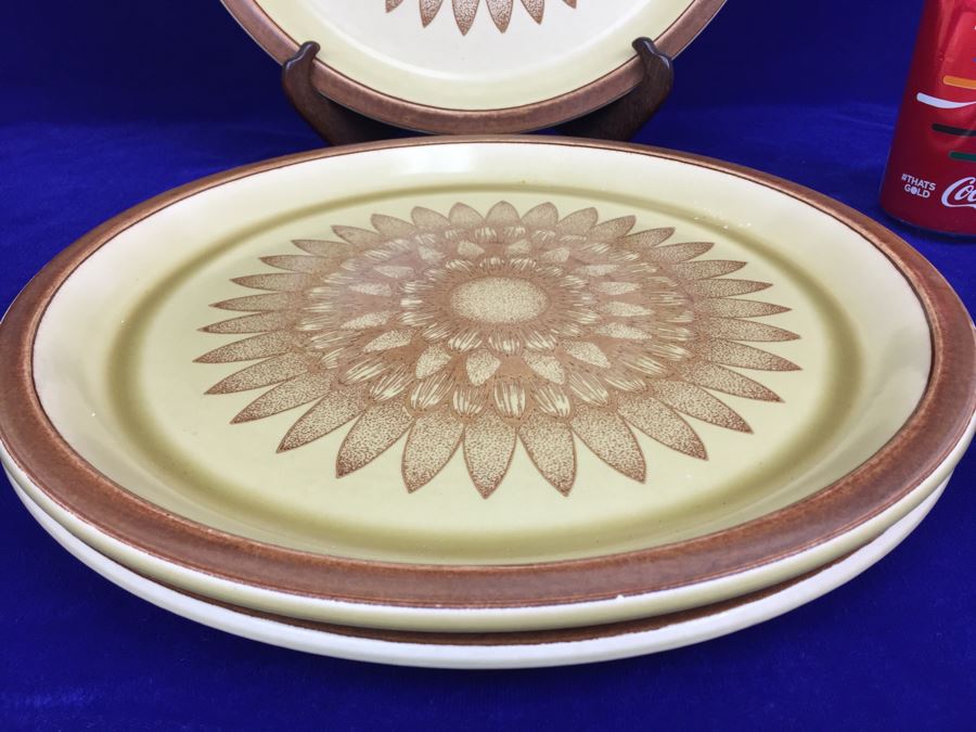 Set Of 3 Large Meadow Lane Brown Zinnia Plates Sunflower Canonsburg Pottery Co., USA [Photo 4]