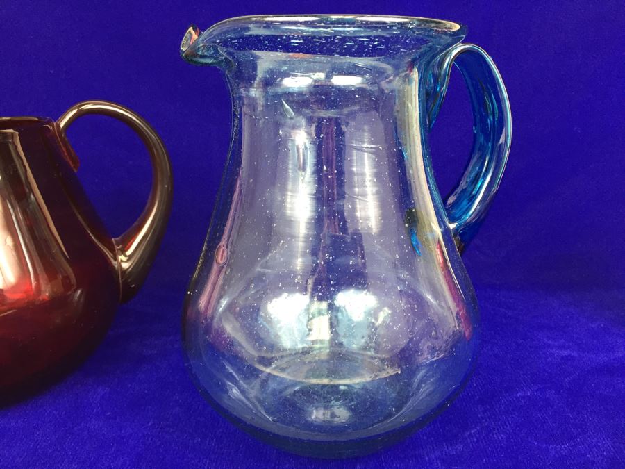 Pair Of Blown Glass Water Pitchers [Photo 2]