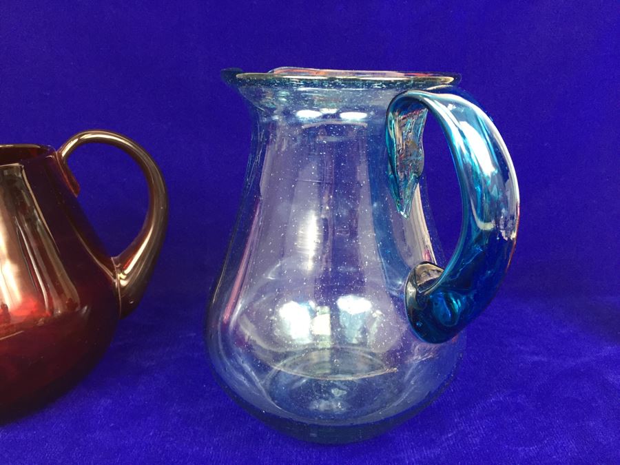 Pair Of Blown Glass Water Pitchers