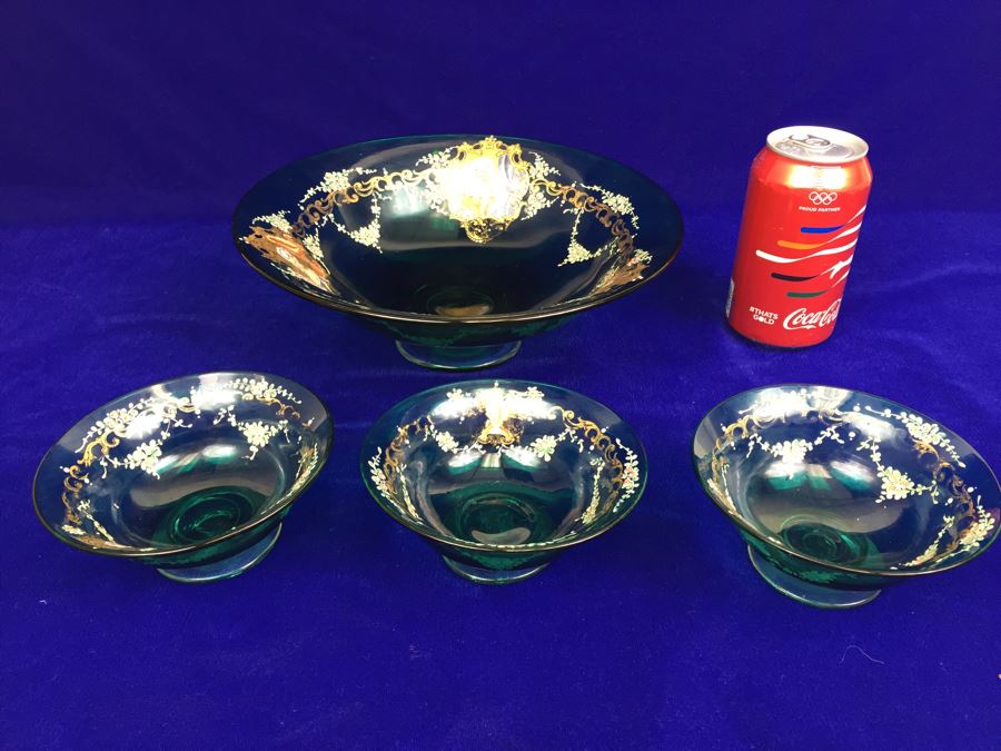 Vintage Hand Blown Glass Bowl With 3 Small Bowls [Photo 1]