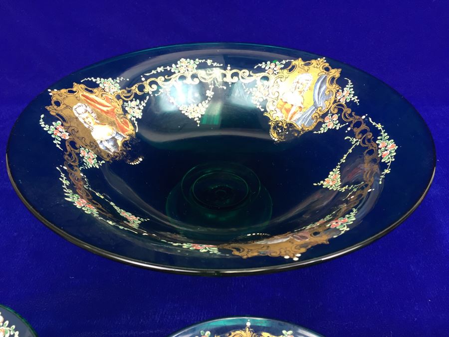 Vintage Hand Blown Glass Bowl With 3 Small Bowls [Photo 4]