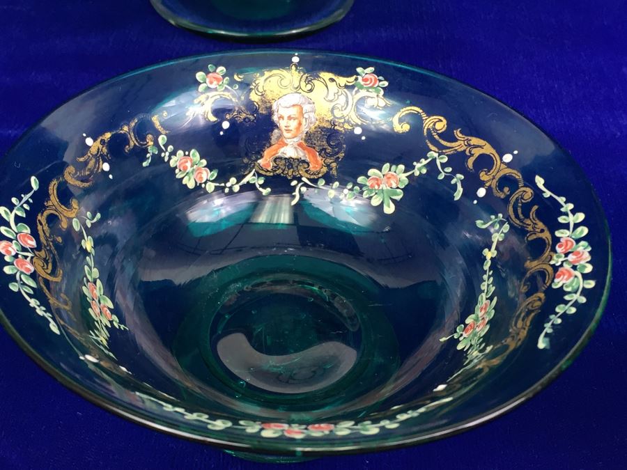 Vintage Hand Blown Glass Bowl With 3 Small Bowls [Photo 10]