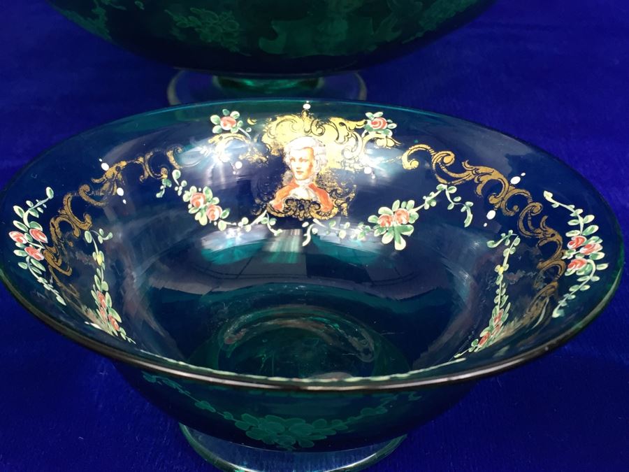 Vintage Hand Blown Glass Bowl With 3 Small Bowls [Photo 9]