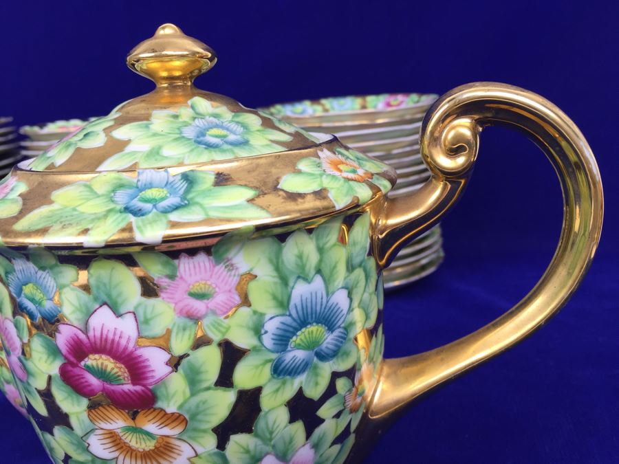 Stunning HUGE Tea Service China Set Highlife JAPAN Hand Painted [Photo 24]