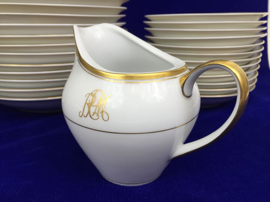 Large China Set Meito China JAPAN Hand Painted White With Gold Rim Monogramed RPM [Photo 14]
