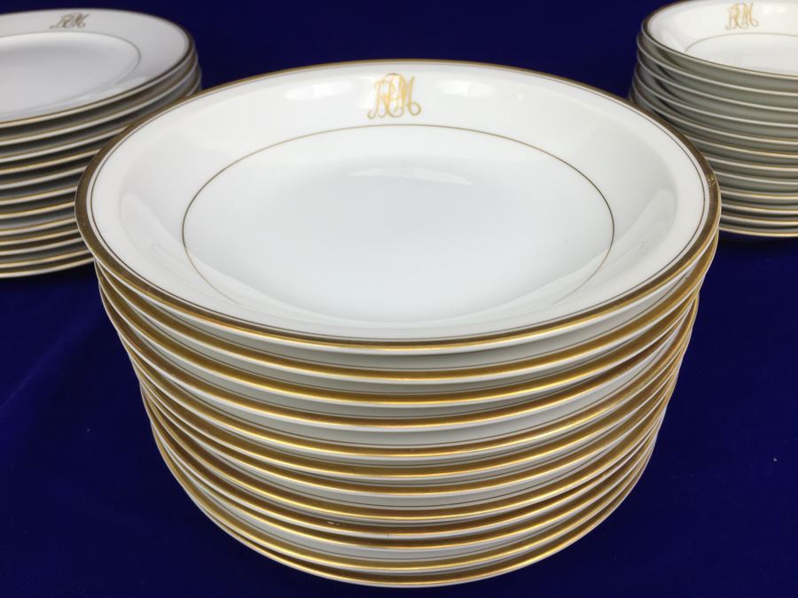 Large China Set Meito China JAPAN Hand Painted White With Gold Rim ...