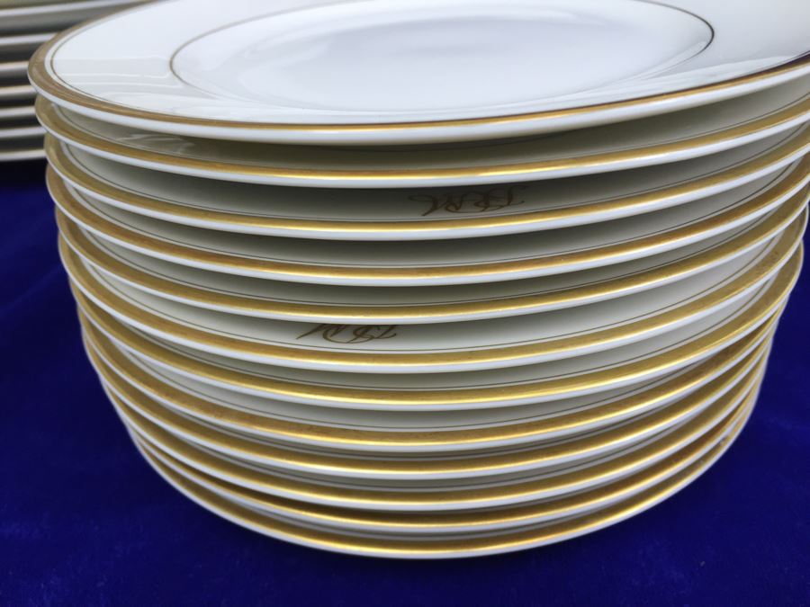 Large China Set Meito China JAPAN Hand Painted White With Gold Rim ...