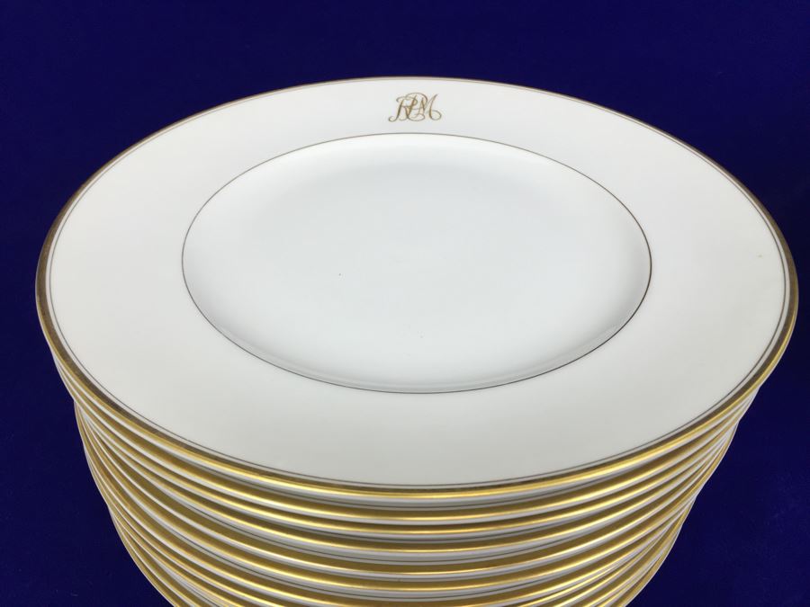 Large China Set Meito China JAPAN Hand Painted White With Gold Rim Monogramed RPM [Photo 31]
