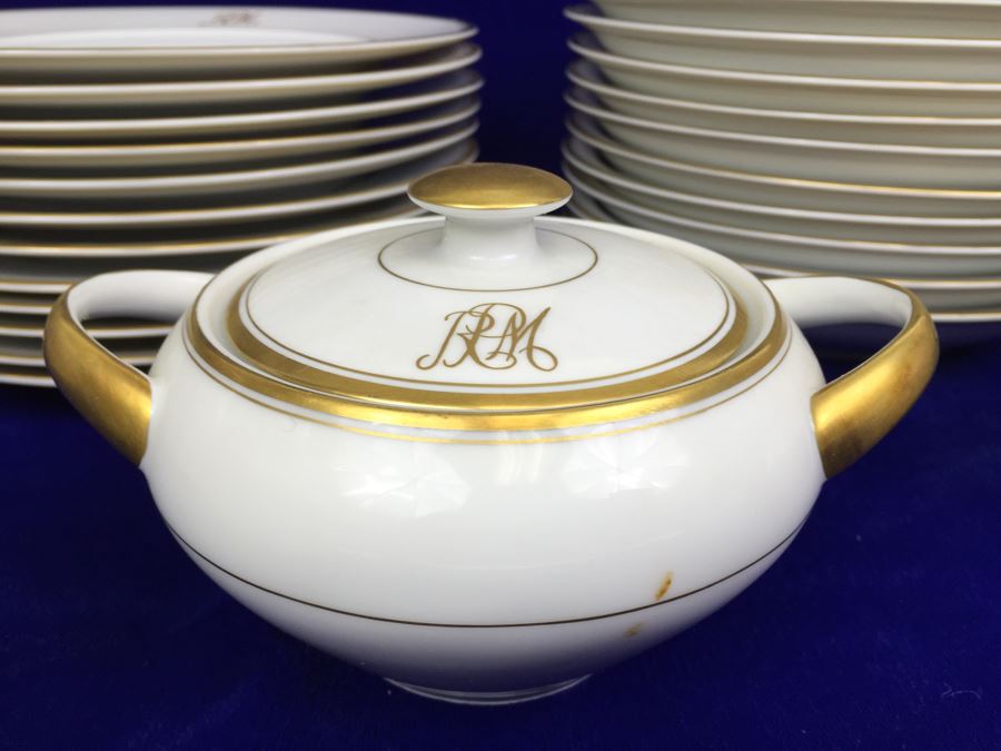 Large China Set Meito China JAPAN Hand Painted White With Gold Rim Monogramed RPM [Photo 10]