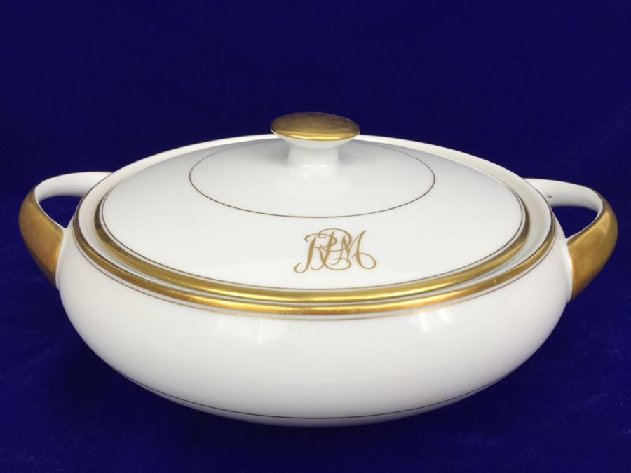 Large China Set Meito China JAPAN Hand Painted White With Gold Rim Monogramed RPM [Photo 25]