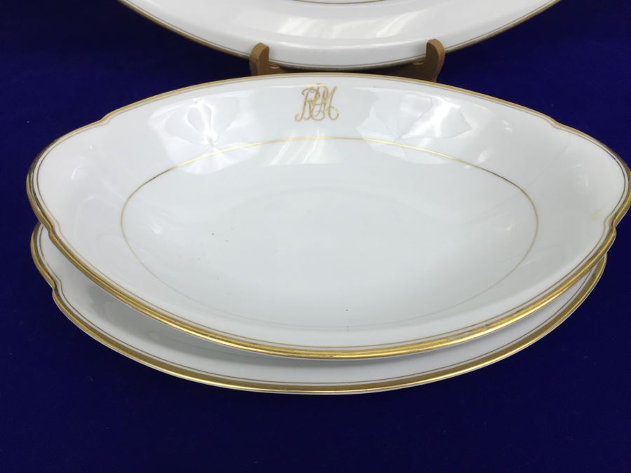Large China Set Meito China JAPAN Hand Painted White With Gold Rim Monogramed RPM [Photo 38]