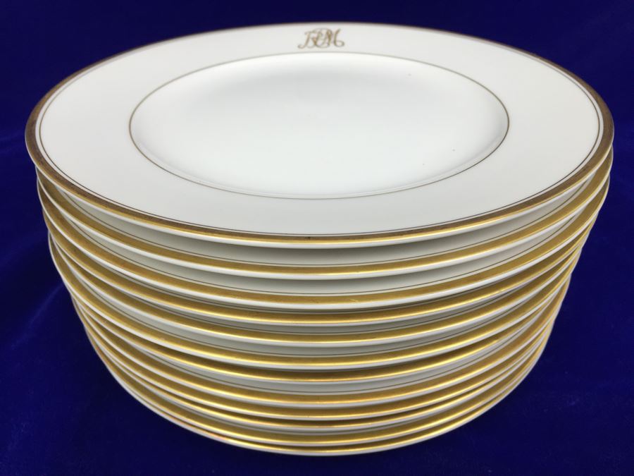 Large China Set Meito China JAPAN Hand Painted White With Gold Rim Monogramed RPM [Photo 22]