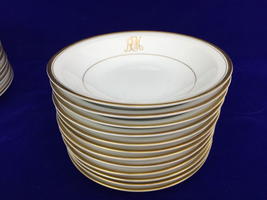 Large China Set Meito China JAPAN Hand Painted White With Gold Rim Monogramed RPM [Photo 19]