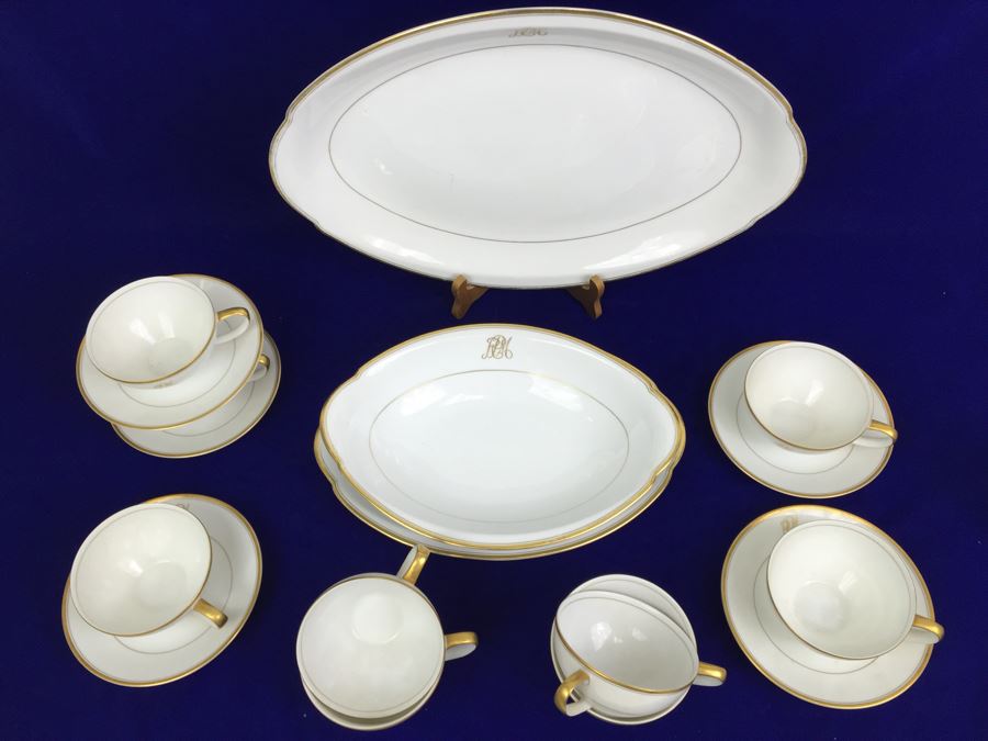 Large China Set Meito China JAPAN Hand Painted White With Gold Rim ...