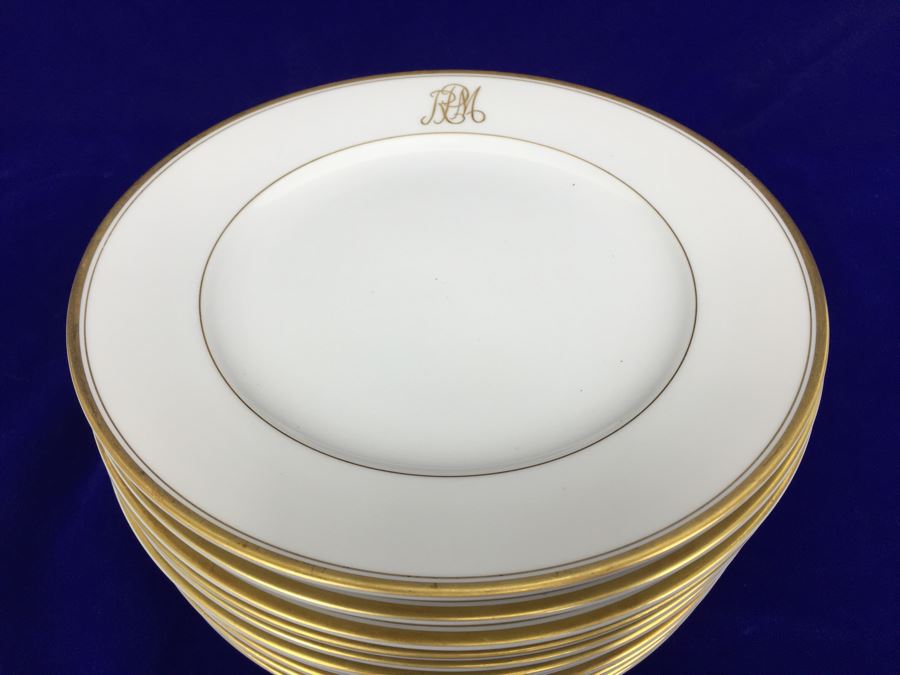 Large China Set Meito China JAPAN Hand Painted White With Gold Rim Monogramed RPM [Photo 24]