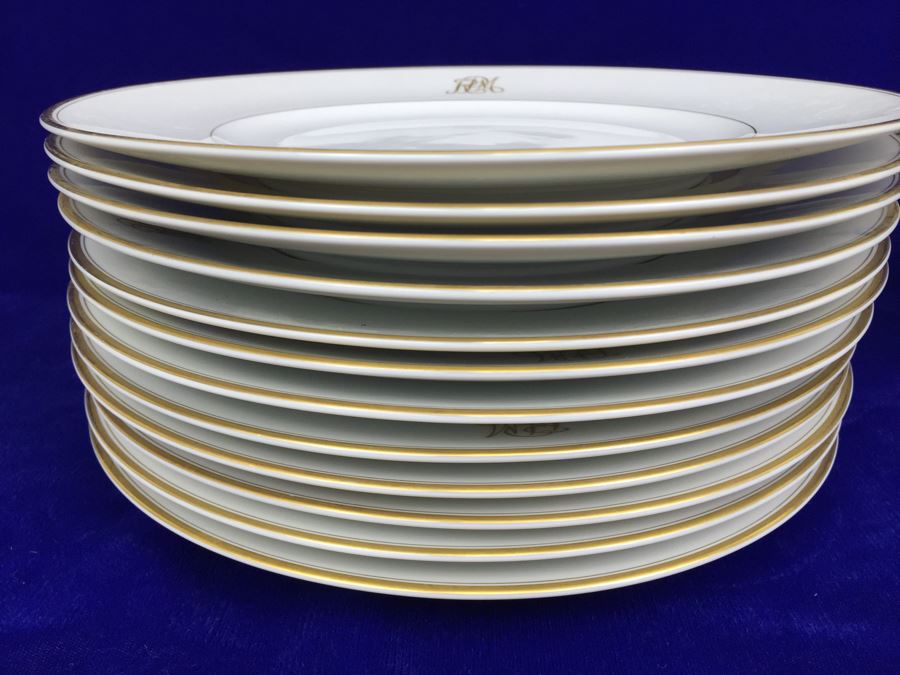 Large China Set Meito China JAPAN Hand Painted White With Gold Rim Monogramed RPM [Photo 30]