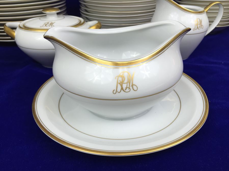 Large China Set Meito China JAPAN Hand Painted White With Gold Rim Monogramed RPM [Photo 7]