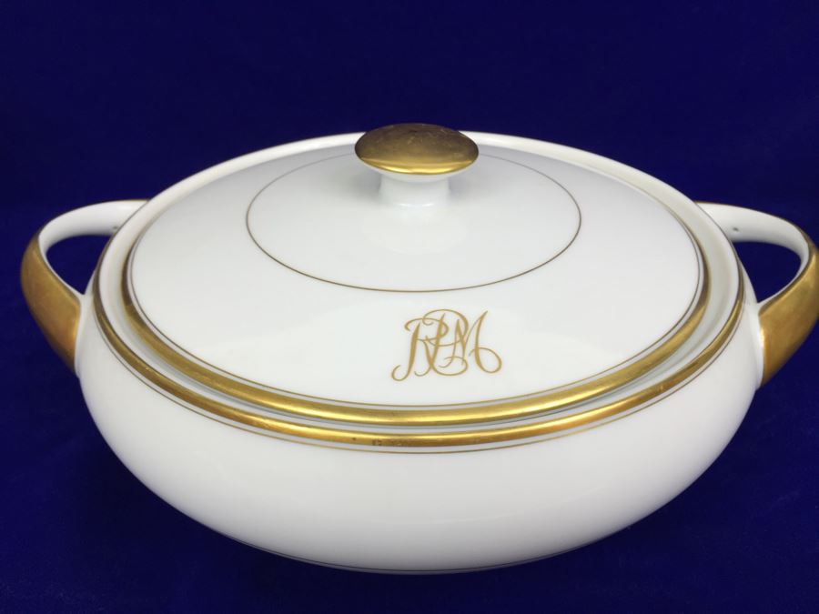 Large China Set Meito China JAPAN Hand Painted White With Gold Rim Monogramed RPM [Photo 26]