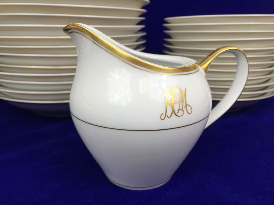 Large China Set Meito China JAPAN Hand Painted White With Gold Rim Monogramed RPM [Photo 13]