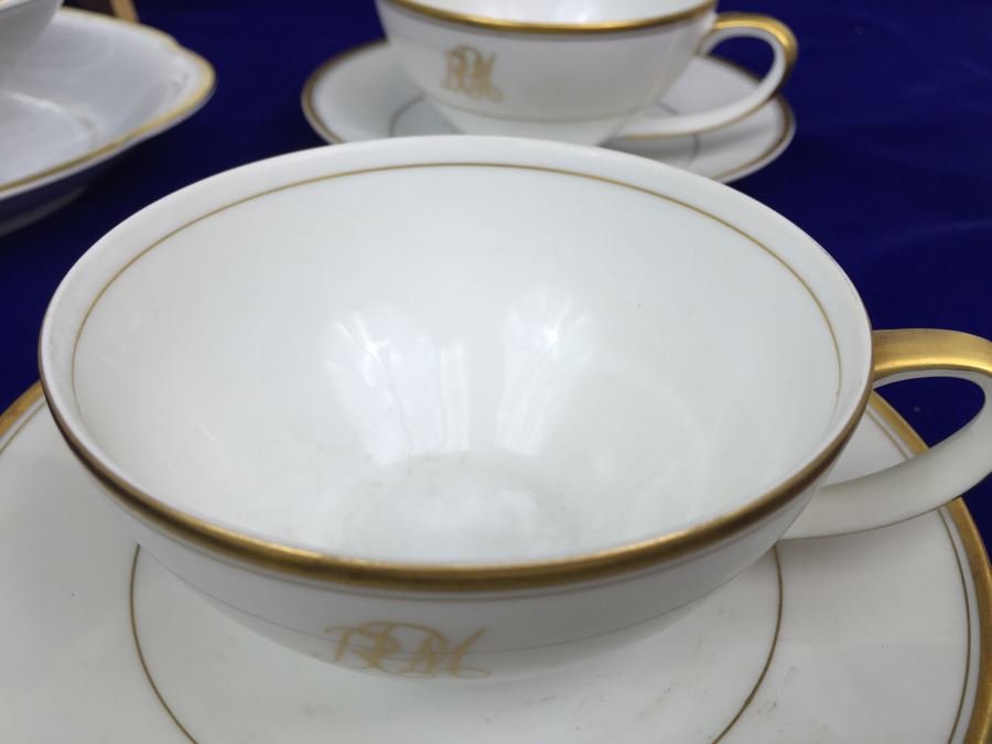 Large China Set Meito China JAPAN Hand Painted White With Gold Rim Monogramed RPM [Photo 34]