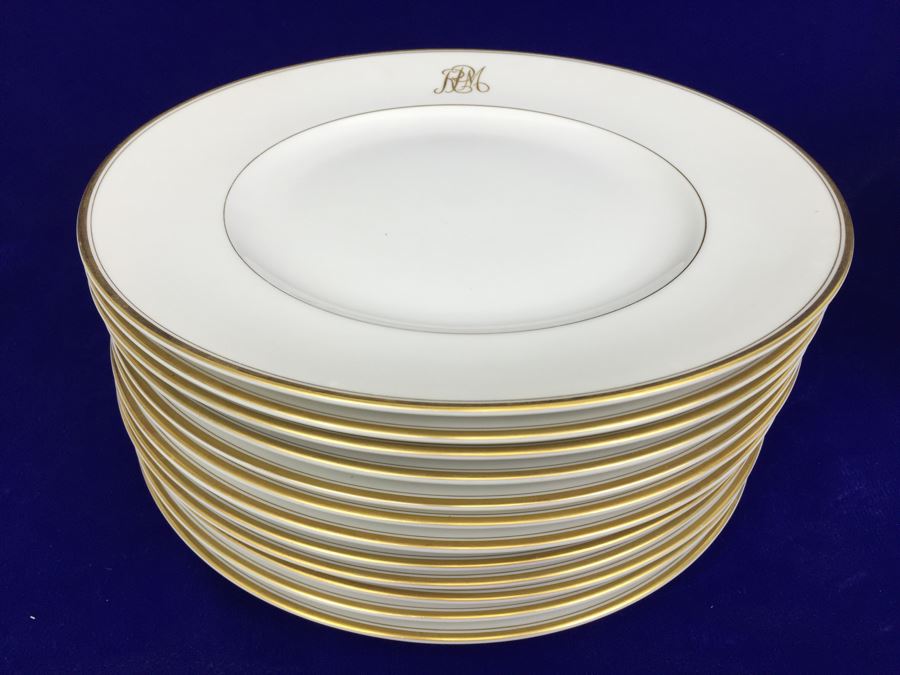 Large China Set Meito China JAPAN Hand Painted White With Gold Rim Monogramed RPM [Photo 29]