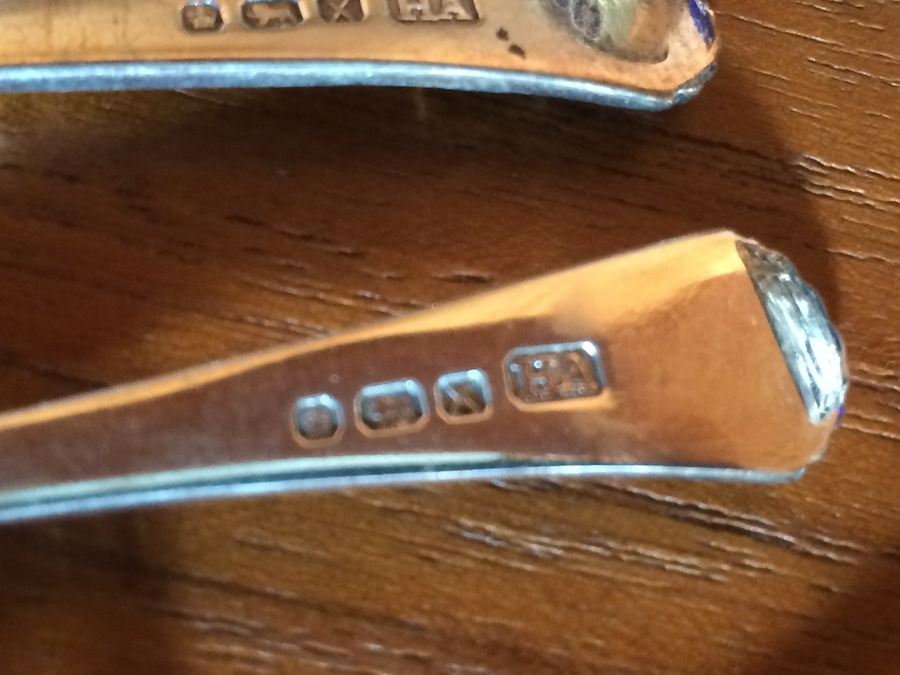 Lot of Vintage Silver Salts Pedestal and Spoons with Extra Blue Glass [Photo 12]