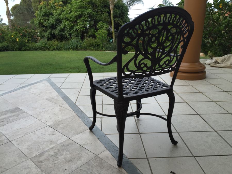 Luxury Quality 'Hanamint' Cast Aluminum Outdoor Black Dining Table With Two Leaves And 12 Chairs Plus Canvas Cover For Patio Furniture [Photo 14]