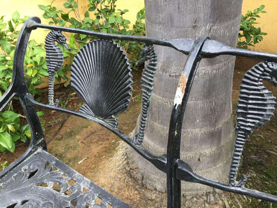 Outdoor Metal Garden Bench With Shell And Seahorse Motif #1 [Photo 7]
