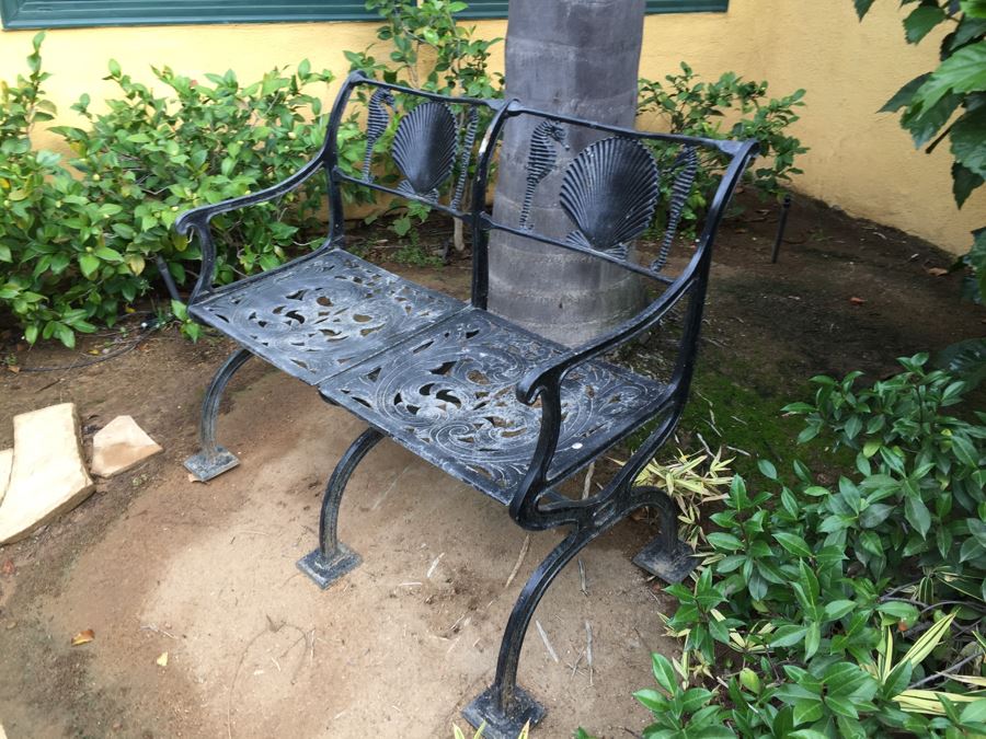 Outdoor Metal Garden Bench With Shell And Seahorse Motif #1 [Photo 4]