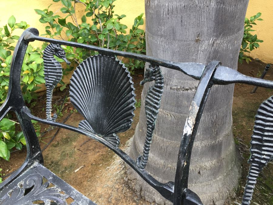 Outdoor Metal Garden Bench With Shell And Seahorse Motif #1 [Photo 8]