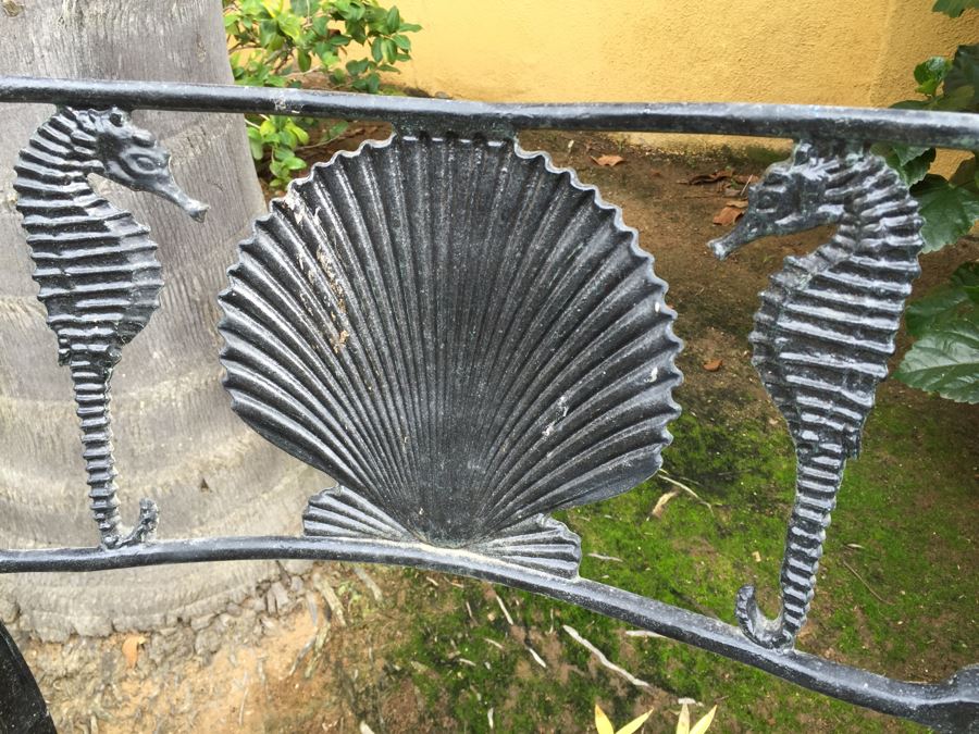 Outdoor Metal Garden Bench With Shell And Seahorse Motif #1 [Photo 2]