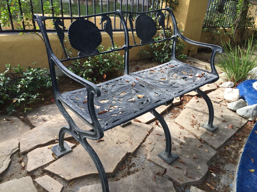 Outdoor Metal Garden Bench With Shell And Seahorse Motif #2 [Photo 4]