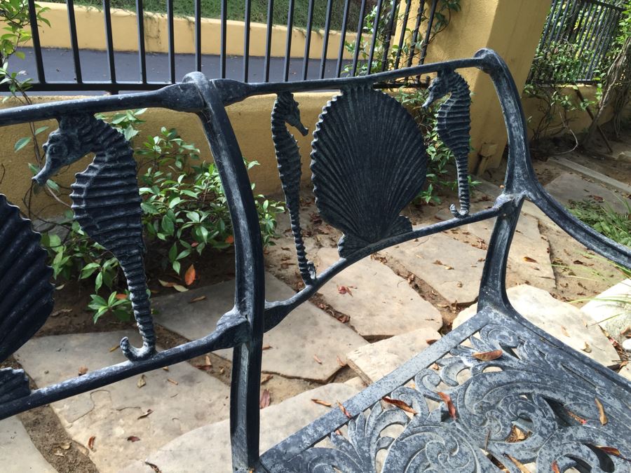 Outdoor Metal Garden Bench With Shell And Seahorse Motif #2 [Photo 7]