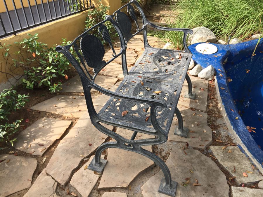 Outdoor Metal Garden Bench With Shell And Seahorse Motif #2 [Photo 8]