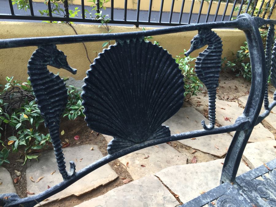 Outdoor Metal Garden Bench With Shell And Seahorse Motif #2 [Photo 2]