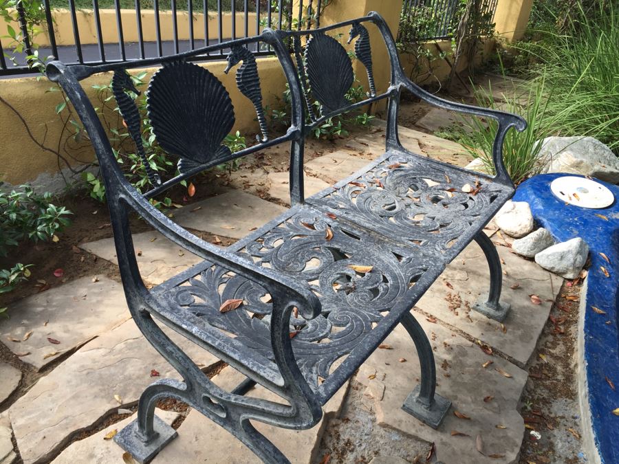 Outdoor Metal Garden Bench With Shell And Seahorse Motif #2 [Photo 5]