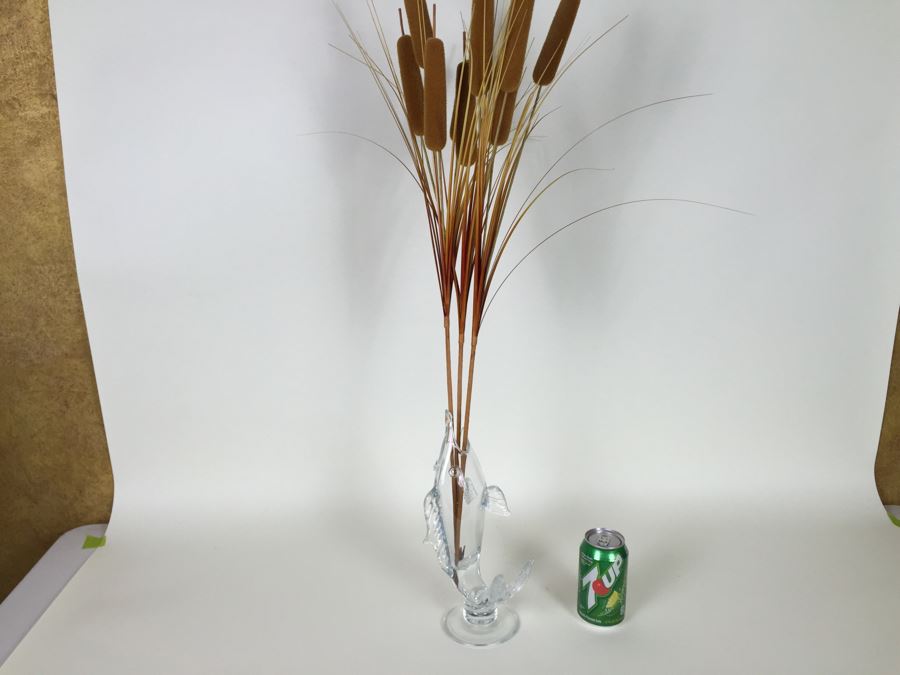Glass Fish Vase With Artificial Cat's Tail Plants [Photo 1]