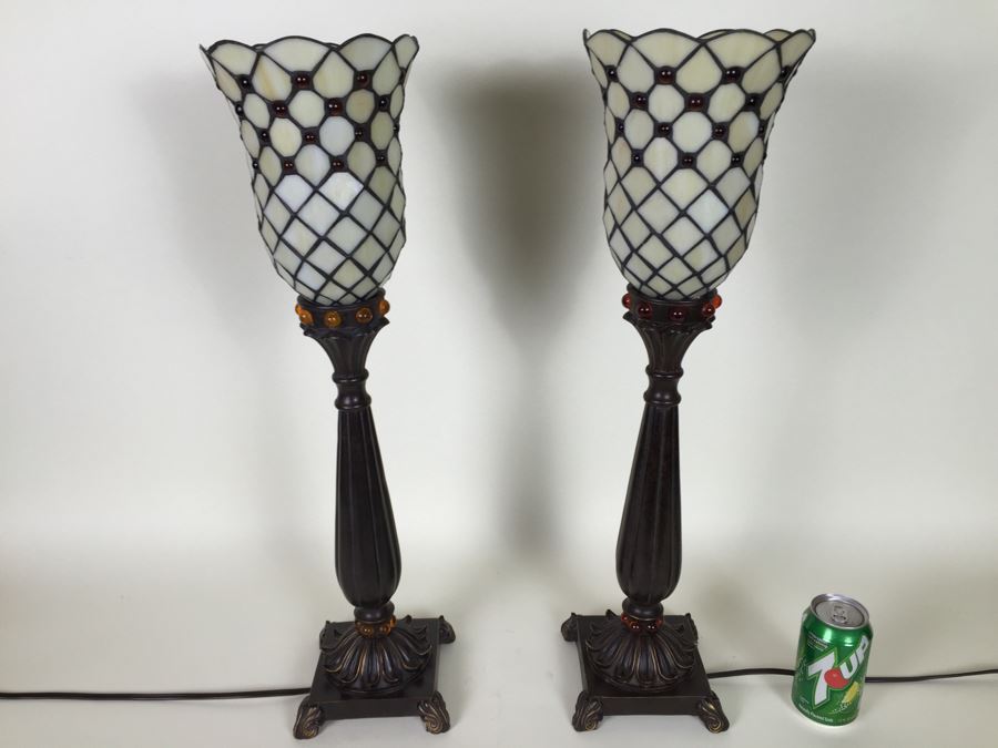 Nice Pair Of Contempary Stained Glass Table Lamps [Photo 2]
