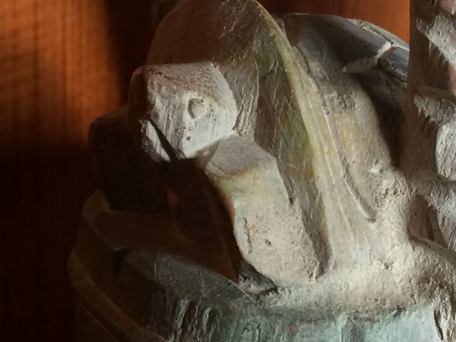 Large Hand Carved Wooden Asian Figure Carrying Two Buckets with Turtles - 21' Tall [Photo 9]