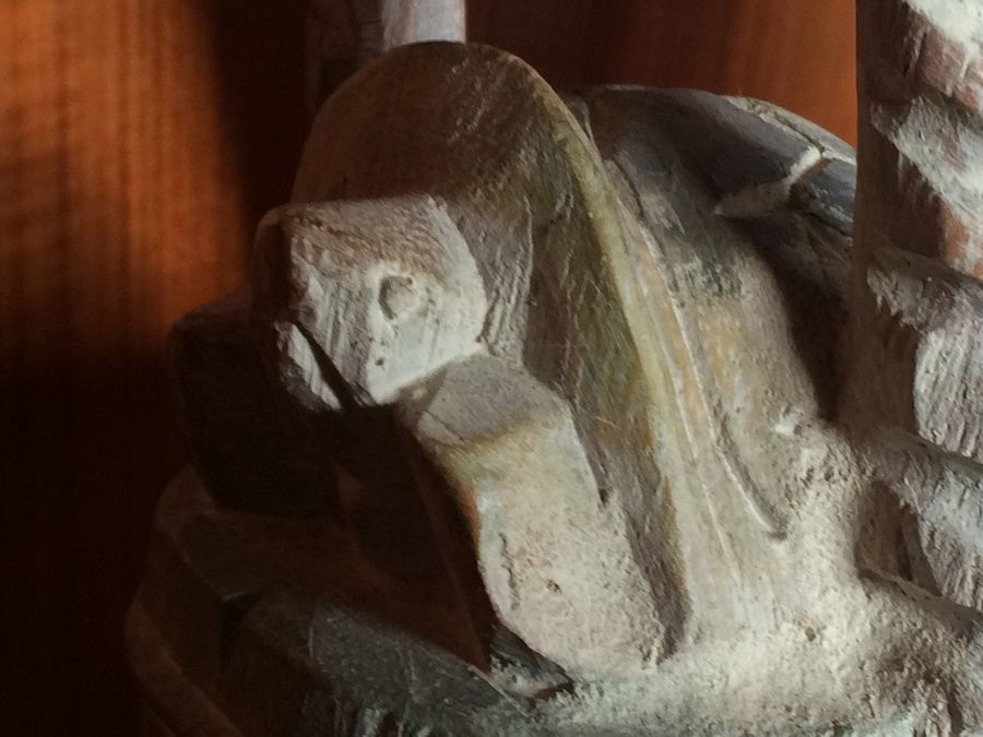 Large Hand Carved Wooden Asian Figure Carrying Two Buckets with Turtles - 21' Tall [Photo 7]