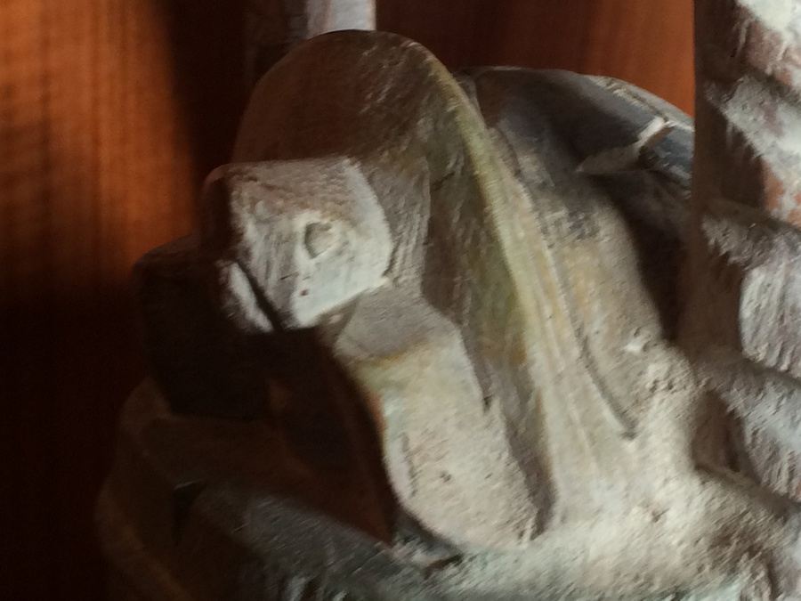 Large Hand Carved Wooden Asian Figure Carrying Two Buckets with Turtles - 21' Tall [Photo 8]