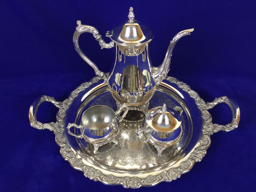 ONEIDA Silverplate Footed Coffee Pot With Creamer, Sugar And Serving Tray [Photo 6]