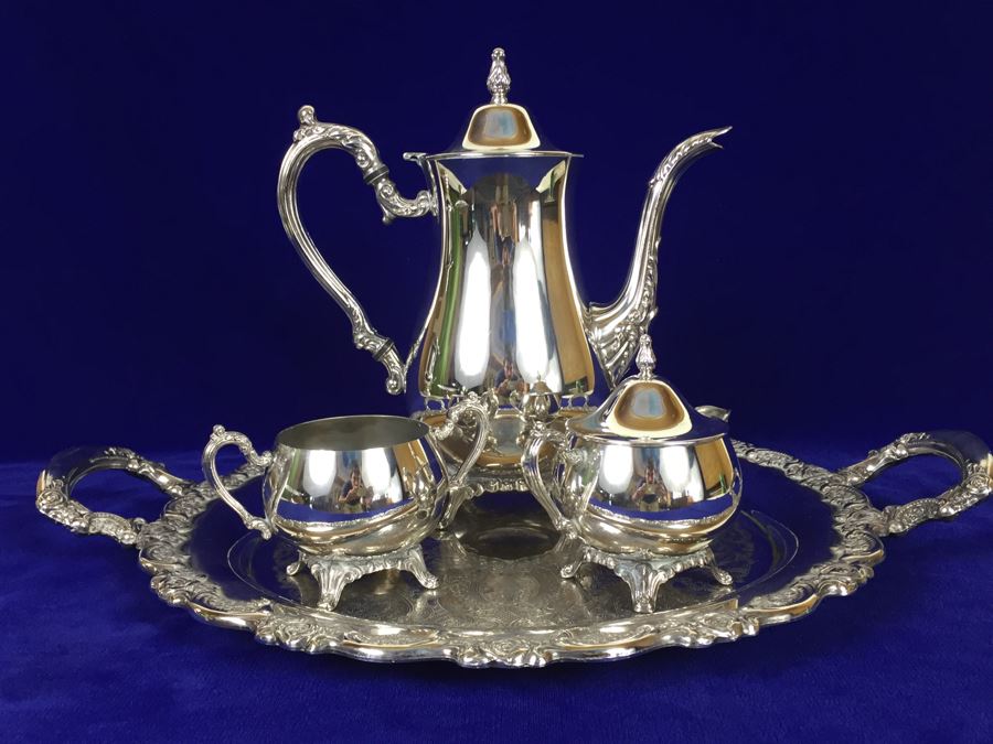 ONEIDA Silverplate Footed Coffee Pot With Creamer, Sugar And Serving Tray [Photo 5]