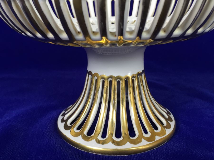 French Footed Reticulated Bowl White With Gold Accents [Photo 6]