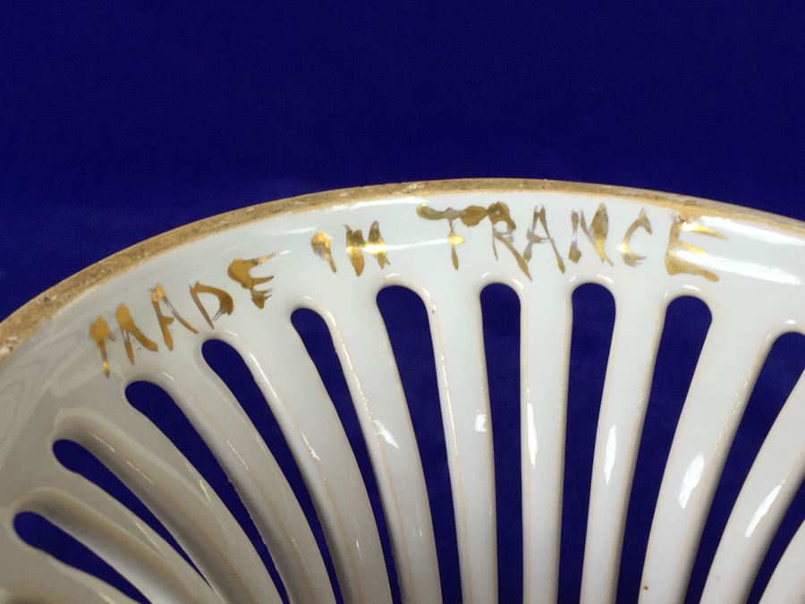 French Footed Reticulated Bowl White With Gold Accents [Photo 3]