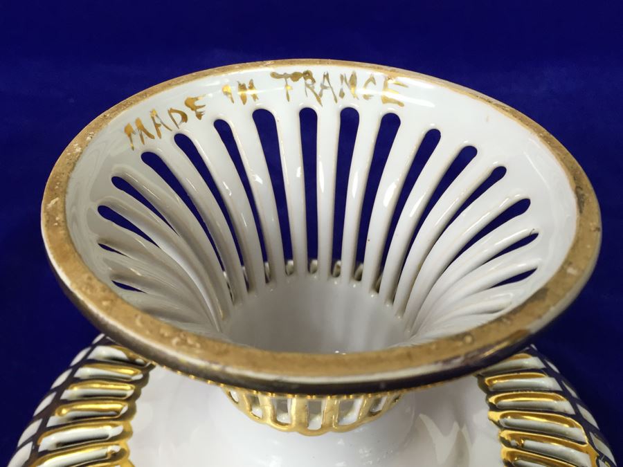 French Footed Reticulated Bowl White With Gold Accents [Photo 7]