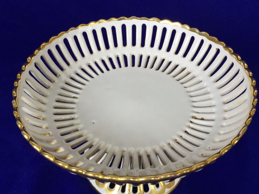 French Footed Reticulated Bowl White With Gold Accents [Photo 5]