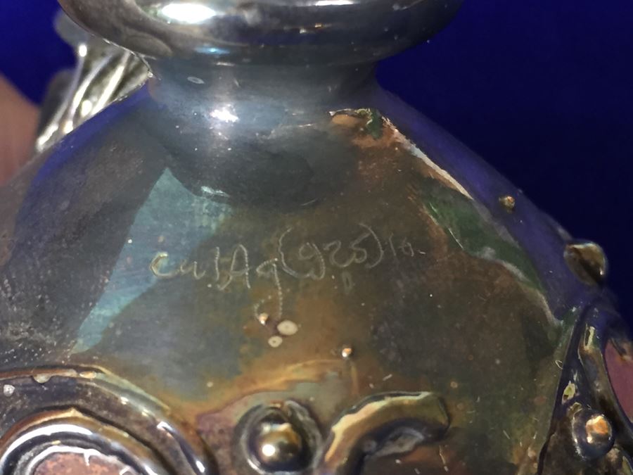 Stunning Blown Glass Perfume Bottle With Sterling Silver Overlay [Photo 15]