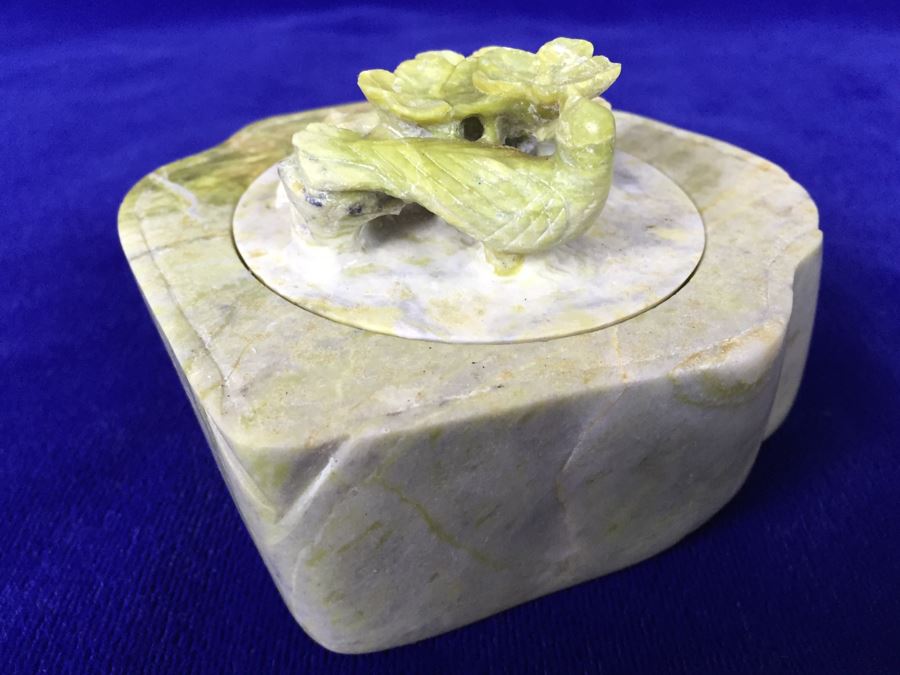 Carved Stone Trinket Box With Bird And Floral Motif [Photo 3]