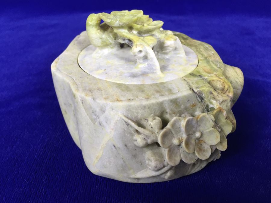 Carved Stone Trinket Box With Bird And Floral Motif [Photo 14]